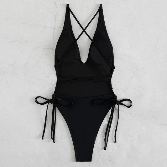 Badeanzug 2025: TOKITIND Solid Lace Up Badeanzug Damen elegant Swimsuit Swimwear - Push Up Damen Bathing Suit Beachwear Female Bodysuit