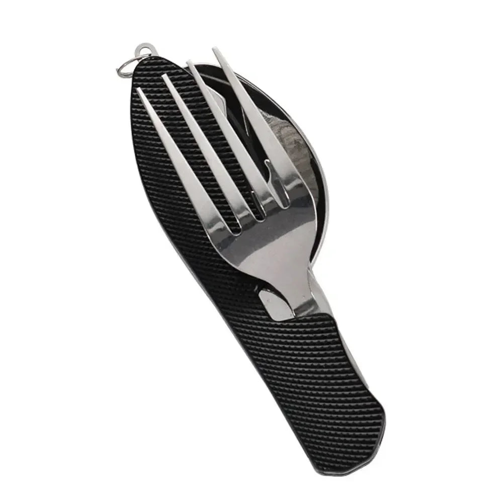 Besteck-Set 2025: 4-in-1 Stainless Steel Cutlery Set Foldable Knife Fork Spoon - Picnic Bottle Opener Compact Outdoor Tableware Camping Tool Collection