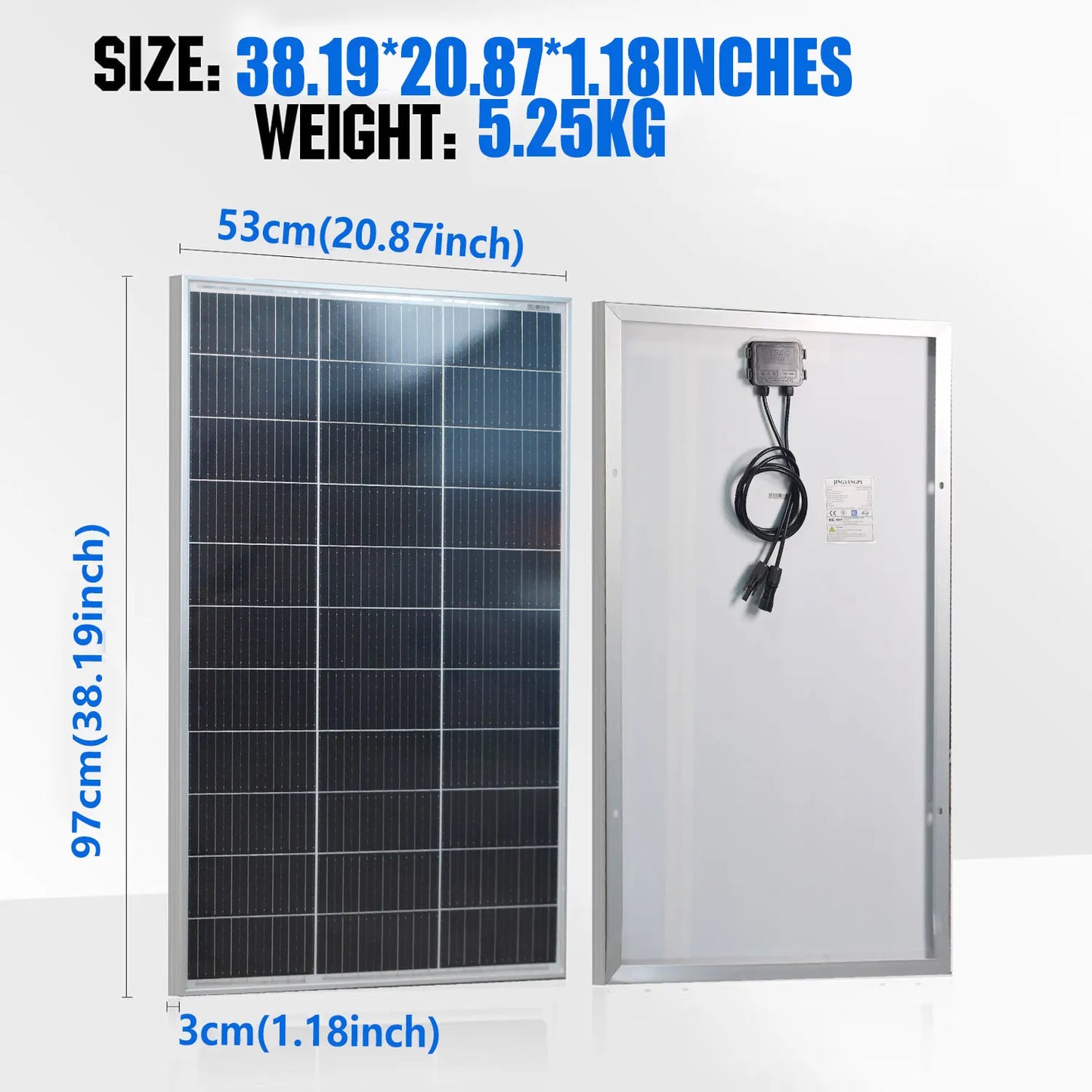 Panou solar 100W 200W 300W 400W 18V Panou fotovoltaic din sticlă rigidă Celulă solară monocristalină pentru încărcător de baterie 12V/24V