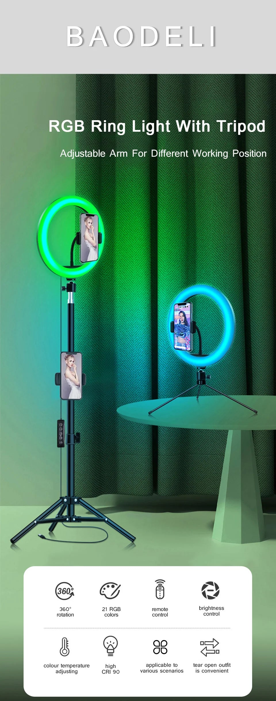 Ringlicht 2025: 12in 30cm Selfie RGB Tripod - Phone Stand Photography LED Makeup Collection