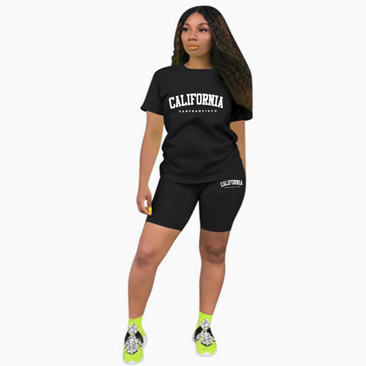 Damen Sommer Trainingsanzug Print T-Shirt+Shorts 2 Teilig Sets Mode Sportbekleidung Kleidung Luxus Casual Jogging Kurze Ärmel Anzug