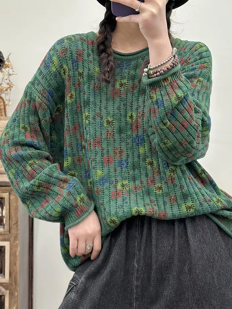 Amax LuluE Pullover Bedruckt Winter OAusschnitt-XL Baumwolle