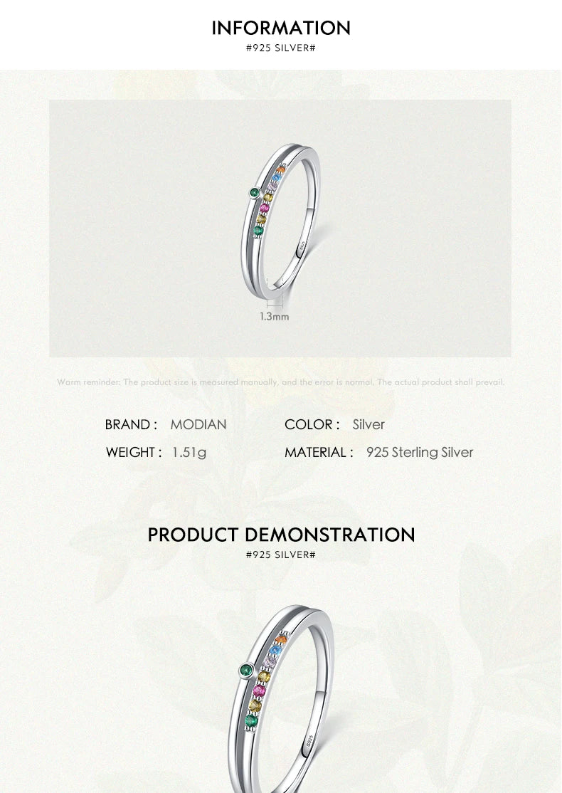 MODIAN 925 Sterling Silver Rainbow Cubic Zirconia Double Layer Ring For Women Geometric Design Ring Fashion Fine Jewelry Gifts