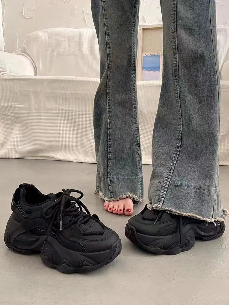 YSHUNIJ Plateau Sneaker Damen - Weiß 3cm Absatz Passt