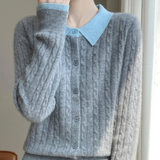 CN Fujian Zweiteiliger Strickcardigan - Größe L Polyester Knopf