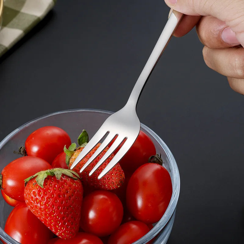 Koreanisch Edelstahl Besteck Set 2025 - Küche Lang Griff Löffel und Gabel - Tafelgeschirr Dessert Kaffee Teelöffel Suppe Löffel Utensilien