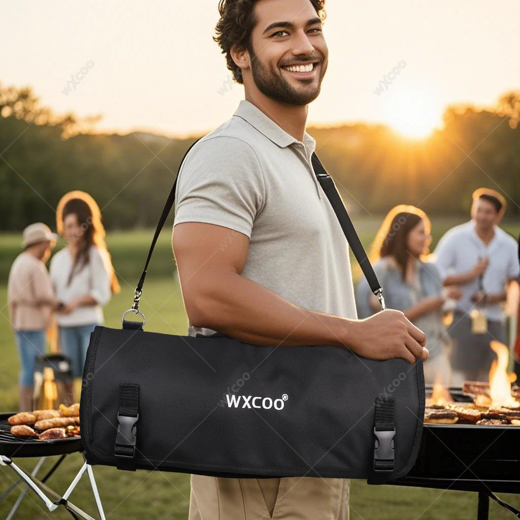 WXCOO Professional Kitchen Chef Knife Damascus Steel Laser Pattern Santoku Knife Double Side Magnetic Kitchen Knife Block