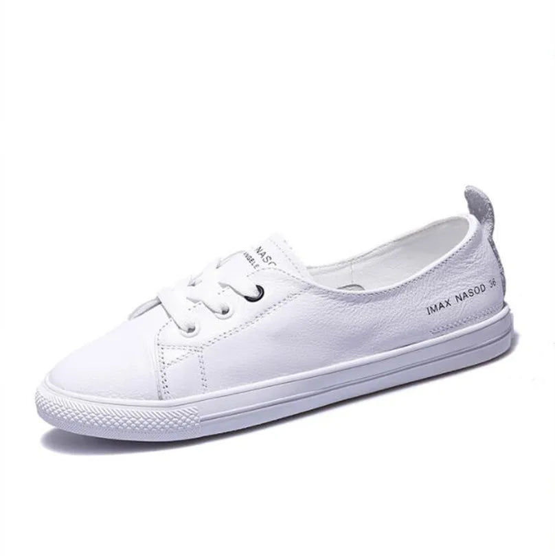Women's Genuine Leather Sneakers Women Casual Fashionable Sports Shoes Vulcanized Woman Summer Flat Shoe Ladies White Lacing 42