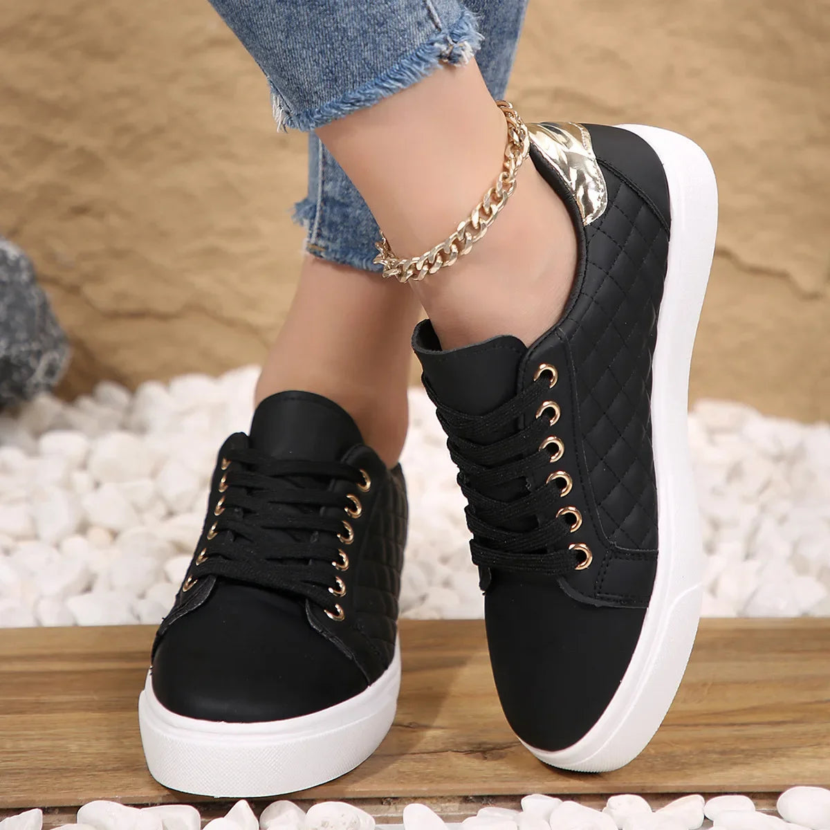 Zhejiang JD-H53 Komfort Sneakers - Weiß PU Flach 36-41