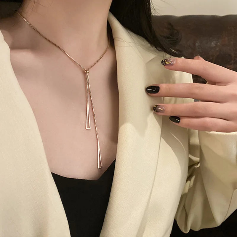 Fashion Silver Color Long Tassel Pull Pearl Pendant Necklaces for Women Simple Adjustable Clavicle Chain Choker Jewelry Gift
