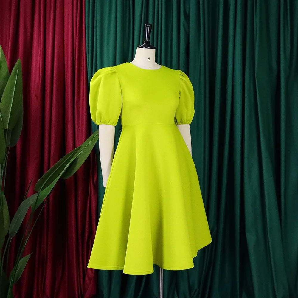 Elegante Kleider Für Frauen 2024 O-Ausschnitt Kurze Ärmel Hohe Taille Plissiert Midi Luxus Weiblich Geburtstag Party Dinner Vestidos