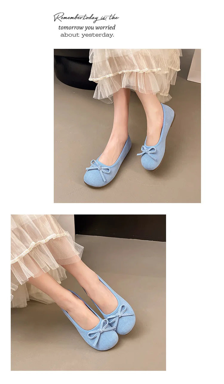 Frauen Ballett Flache Schuhe 2025 - Vier Jahreszeiten Komfortabel Anti Rutsch - Outdoor Casual Schuhe Fashion Schleifenknoten Retro Candy Farbe Damen Schuhe