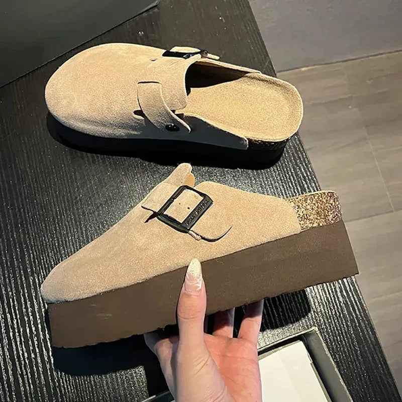 Fashion Outdoor Slip On Beach Sandalias Women's Suede Mules Slippers Platform Flats Boston Clogs Sandals - Golden Bridge Store