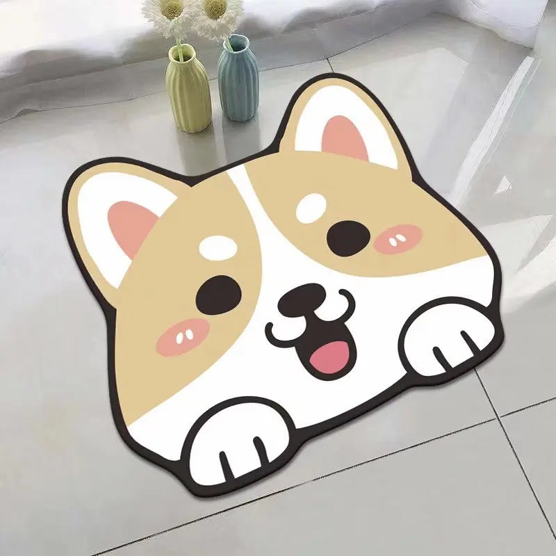 Panda Cartoon Dog Pattern Soft Cushion Bath Mat Quick Dry Super Absorbent Non-slip Bathroom Rug Diatom Mud Carpets Waterproof
