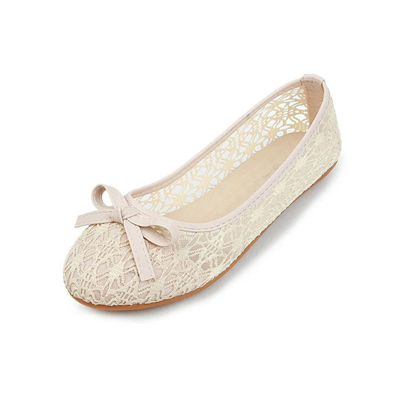 Damen Ballerinas mit Schleife - Flache Slip-On Schuhe - Cut-Out Design Atmungsaktive Casual Flats
