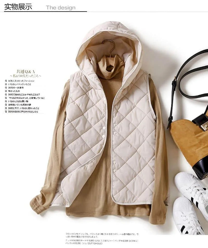 Vestă cu glugă Lumi coreeană - bumbac cu puf, 30–50%