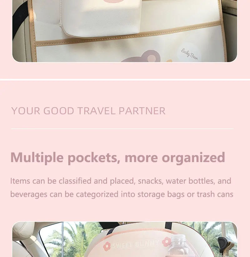 Car Seat Back Storage Bag Organizer Bear Bunny Multifunctional Car Back Seat Anti-Dirty Anti-Kick Storage Pad Car Accessories