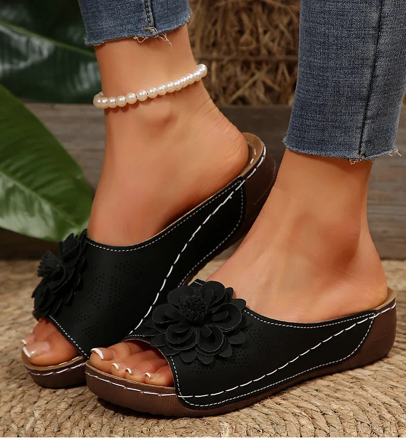 Women's Sandals Soft Heels Sandals Summer 2025 Casual Wedges Heeled Shoes Women Elegant Low Platform Slippers Sandalias Mujer