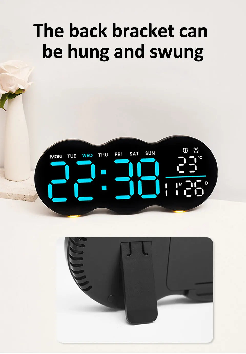 Wanduhr 2025: Large Digital Wall Clock with Ambient Light Remote Control - Temp Week Display 12/24H 2-Alarms Brightness Adjustable LED Clocks Collection