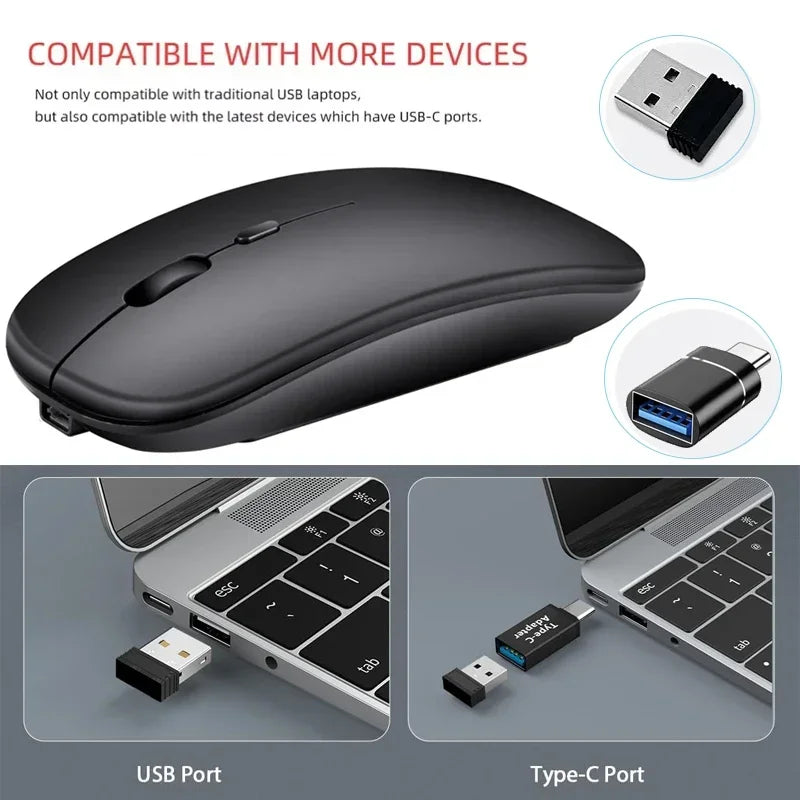 Wireless Maus Slim Bluetooth-kompatibel 2.4G Computer-Mäuse Portable Rechargeable/Battery Cordless Maus für iPad Laptop Desktop
