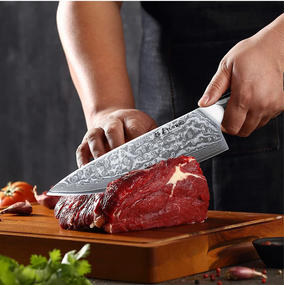 TURWHO 1-6 Piece Knife Set 67 Layers Damascus Steel Kitchen Knives Santoku Chef Knives Utility Bread Slicing Knife Cooking Tools