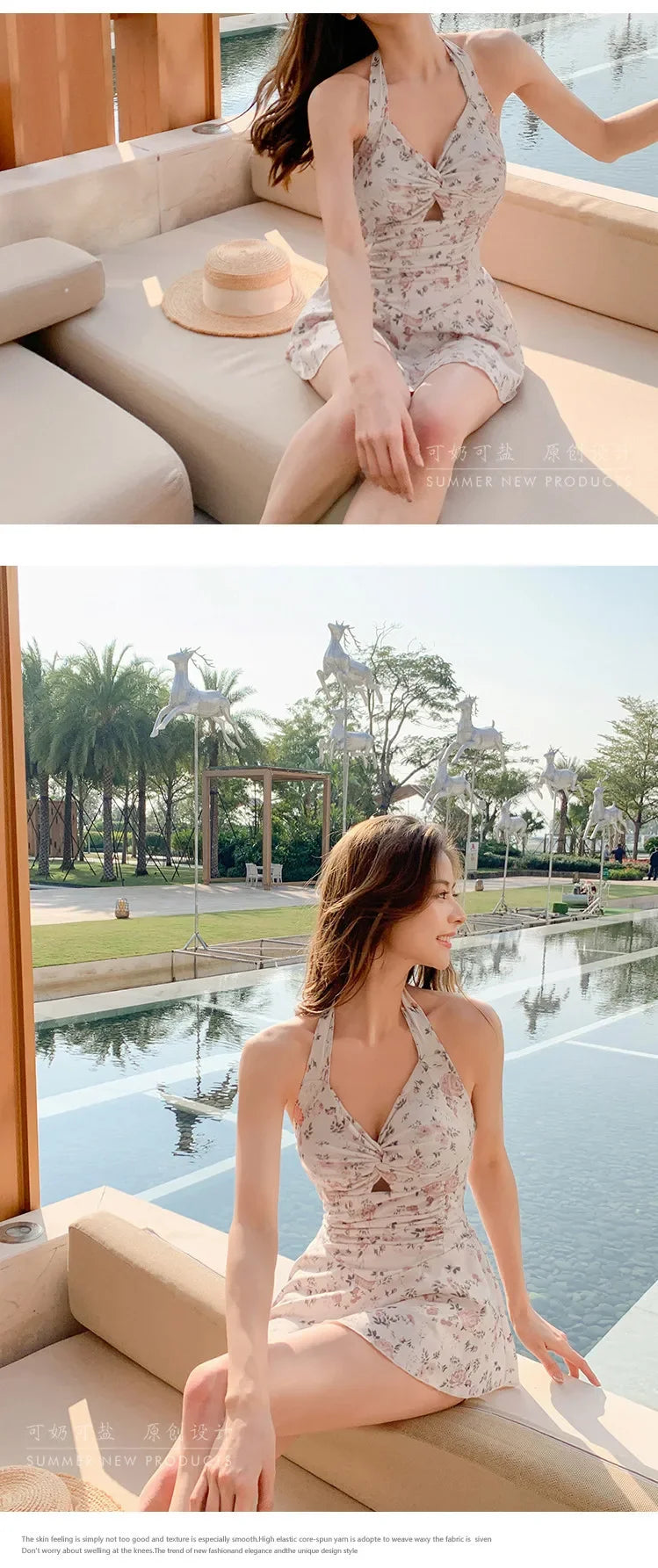 Frauen Hängendes Hals Elegant Niedlich Schwimmbekleidung Einteiliger Strand Wear Schwimmanzug Strand Kleid Schwimmanzug High Waist Bikinis Set für Mädchen