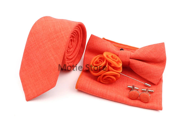 Set de accesorii bărbătești cu design nou, 27 de culori: batistă clasică din bumbac, butoni, papion pentru nuntă, petrecere, cadouri