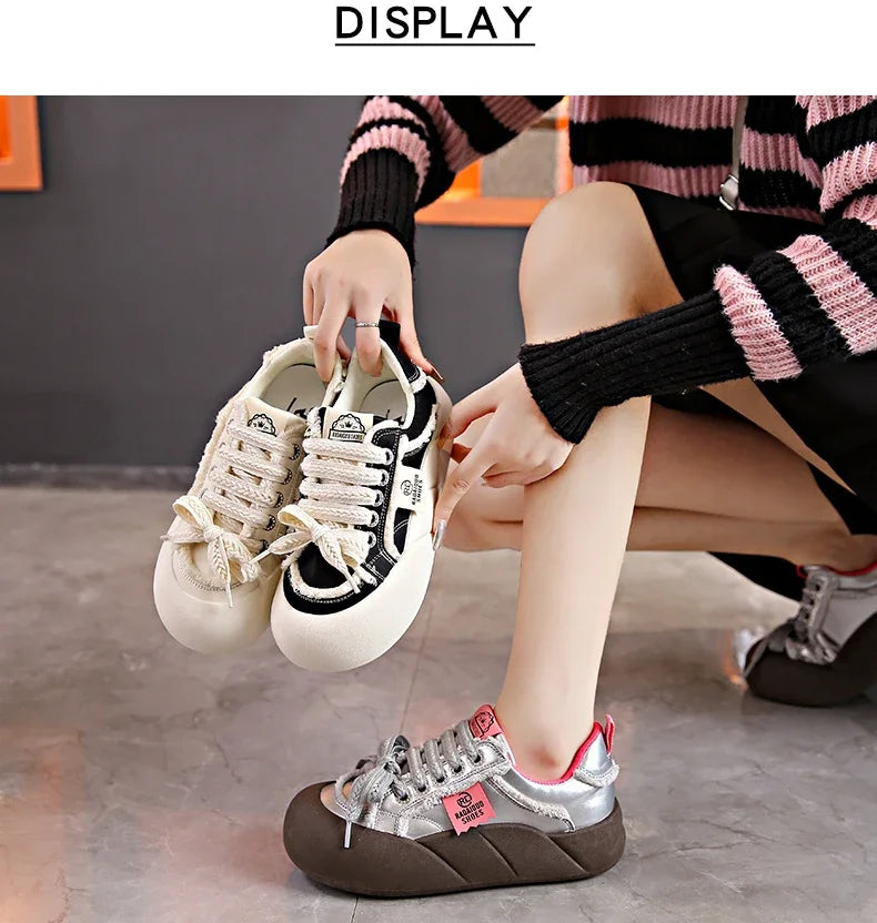 Women Flat New Wave Platform Sneakers Female Autumn New Round Toe Mixed Colors Women Casual Shoes Comfortable Breathable Loafers