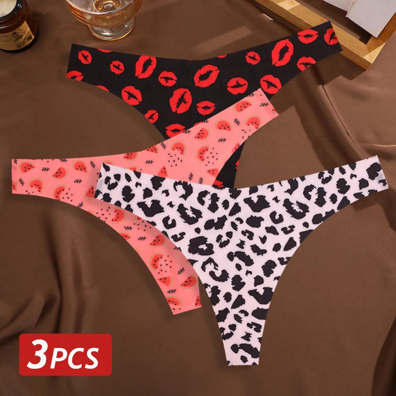All Of Me Damen-Unterwäsche 2025 - 3er-Set Ice Silk nahtlose Strings Leopard & Schmetterling Print