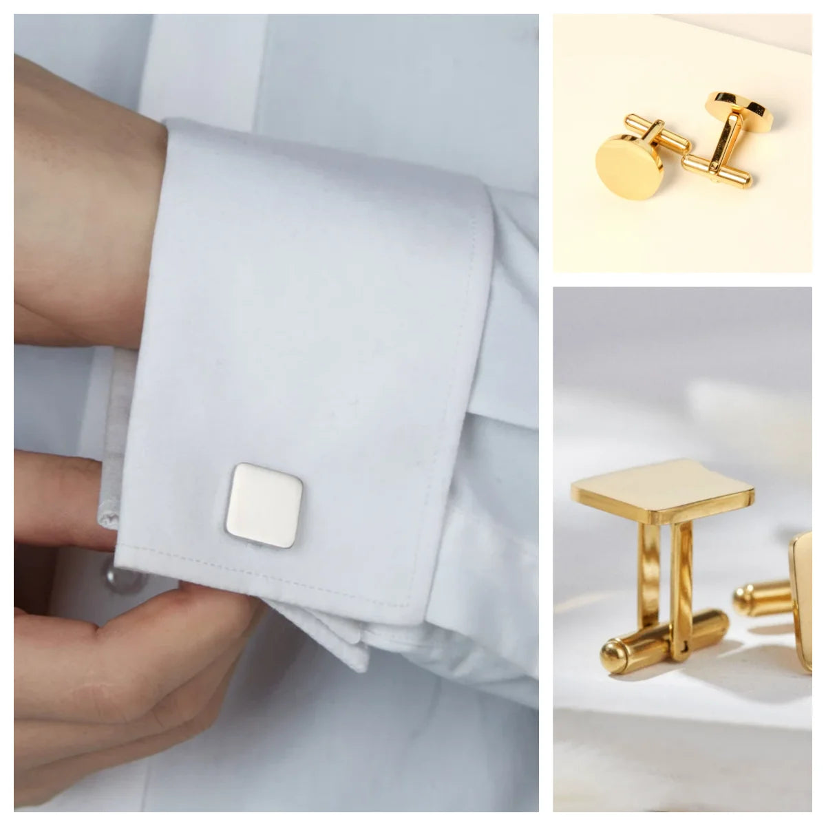 Gentleman Gold Manschettenknöpfe Edelstahl - 2 Stk 12mm