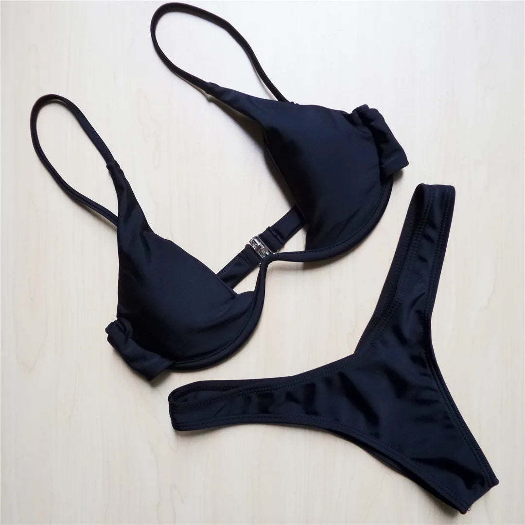 V-bar Bügel Bikini S-XL Damen Schwimmanzug Underwire-Technologie Low Waist Zweiteilig V-Form Bügel Polyester Spandex