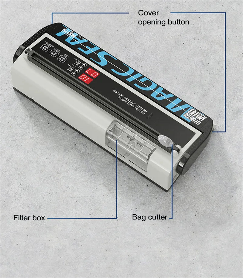 MS175 Vacuum Sealer Machine Wet Vacuum Sealer Packaging Machine Professional Food Plastic Bag Sealer 220V/110V