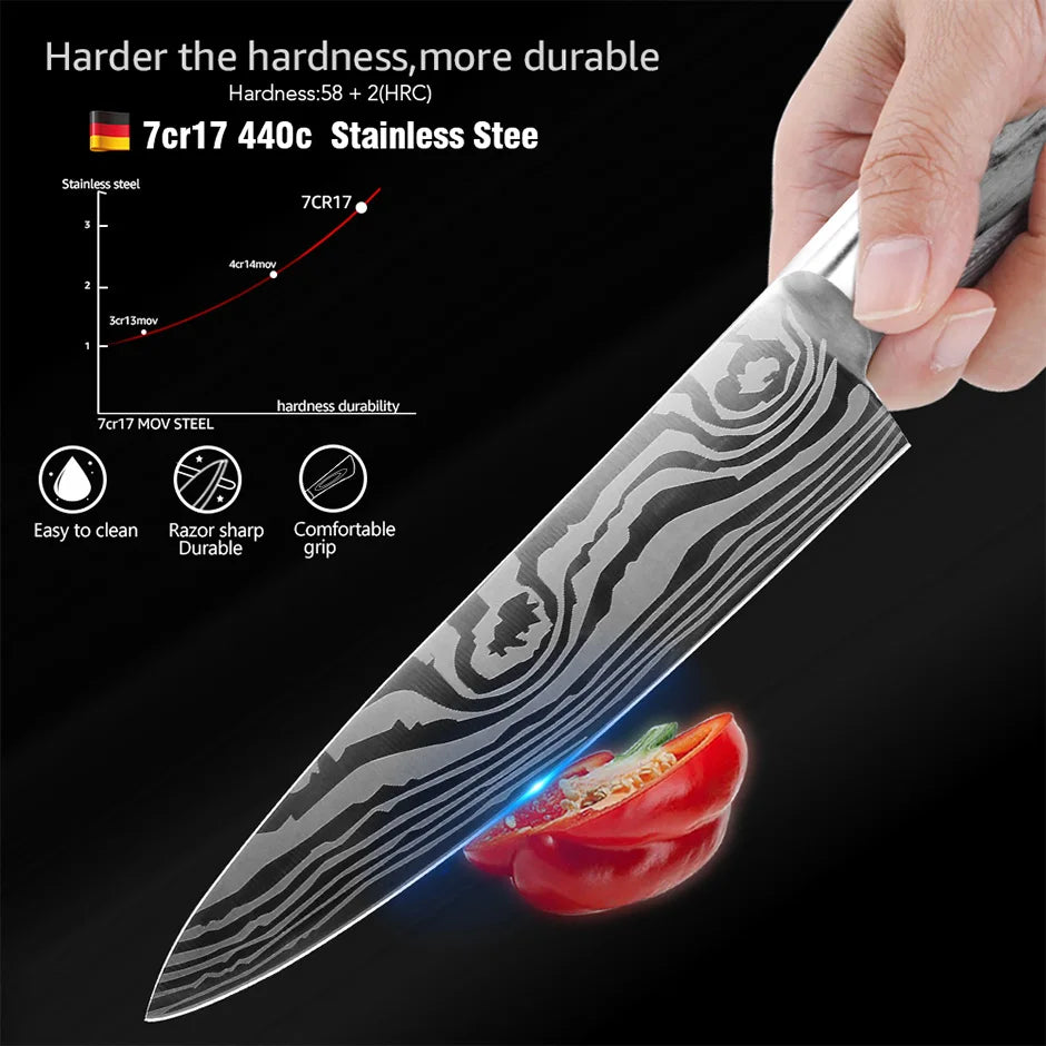 Kitchen Knife Damascus Laser Chef Knife 5 7 8 Inch Meat Cleaver Japanese Santoku Knive Butcher Slicing Cutter for Fish Vegetable