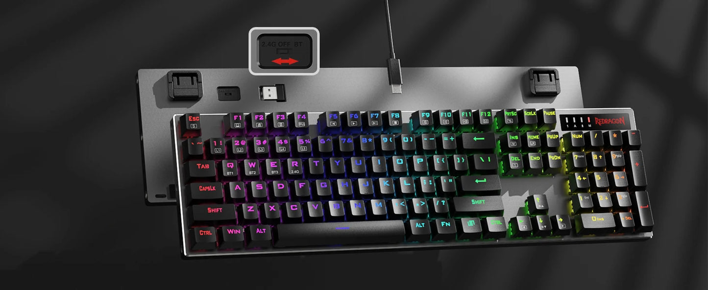 Gaming-Tastatur 2025: Redragon K556 PRO Wireless RGB BT/2.4GHz Mechanisch Hot-Swap Red Switch Collection