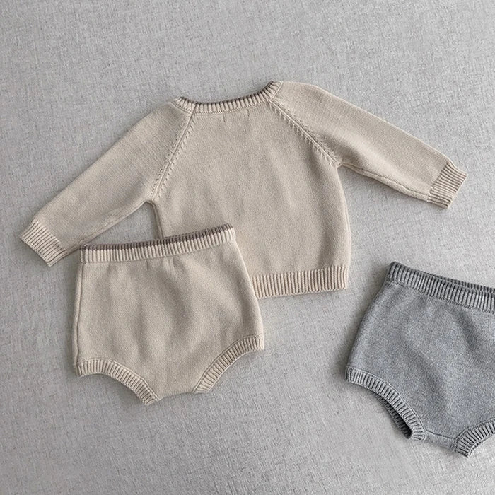 KoreanKnit BabySet Langarm - Größe 1-3J, Gestrickt, Shorts