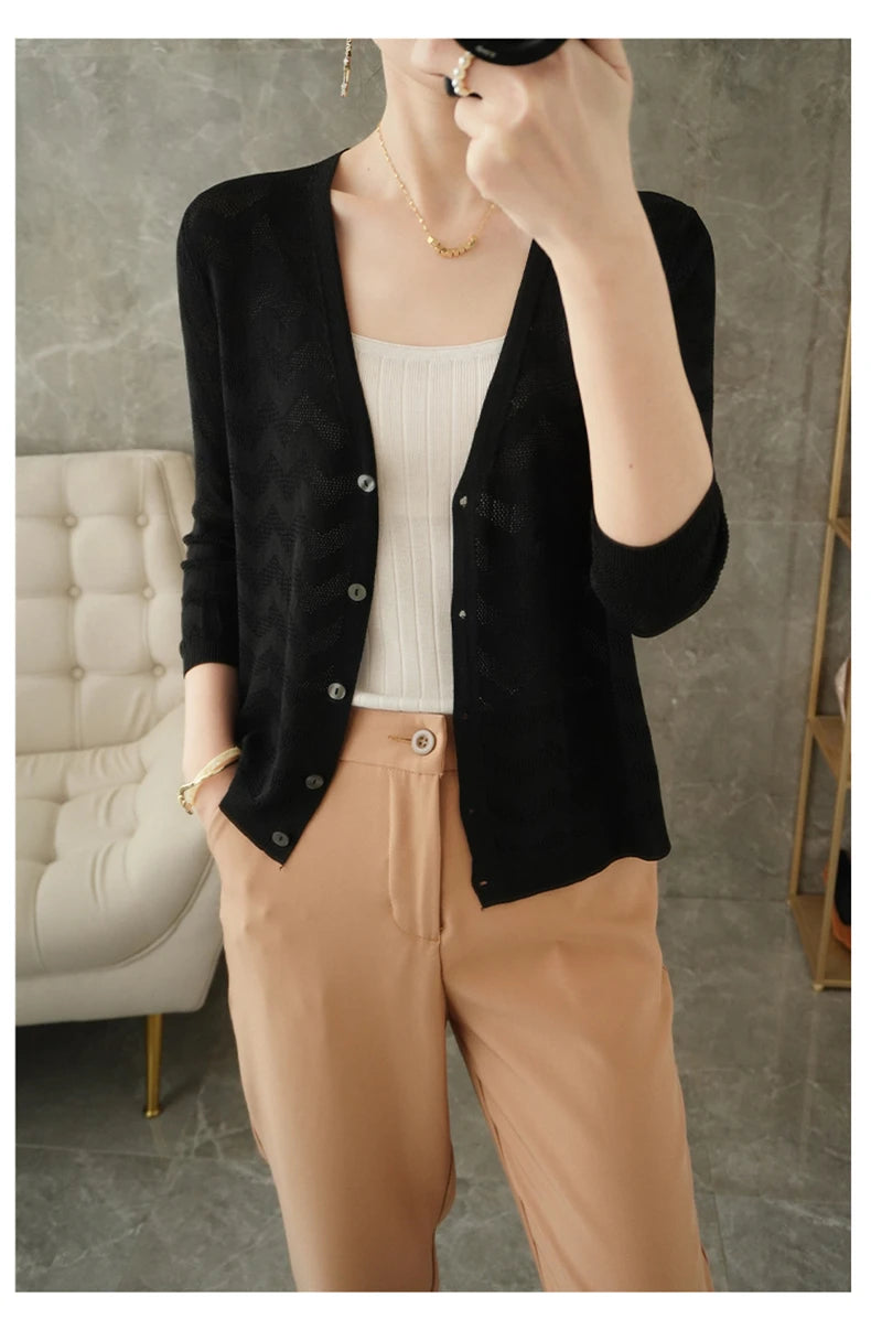 Luna Strickjacke Sonnenschutz - Dünn V-Ausschnitt OneSize