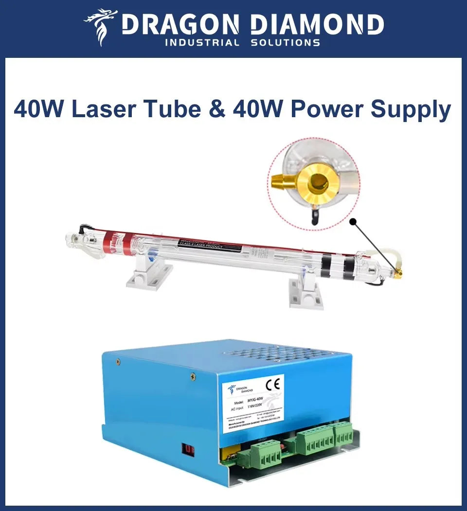 Tub laser CO2 Dragon Diamond, răcire cu apă - 40W, 50mm, 700mm