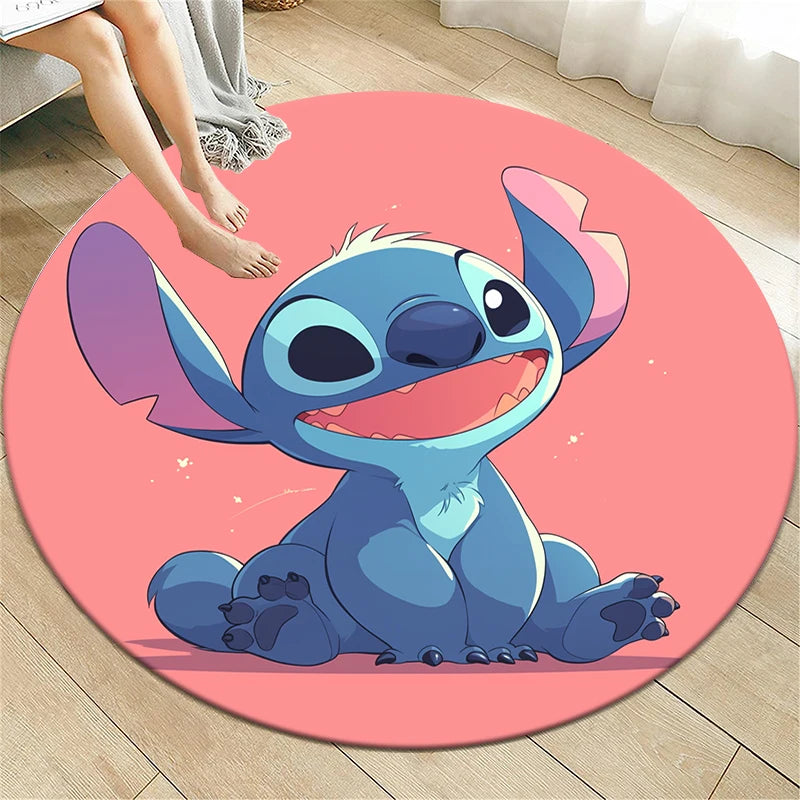Star Stitch Cartoon HD Printed Round Carpet for Living Room Bedroom Rugs Camping Picnic Mats Flannel Anti-Slip Rug Yoga Mat Gift