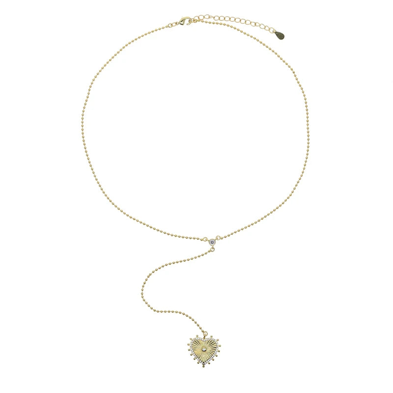 Gold Color Bead Chain Love Heart Pendant Micro Pave Sparking Cz Long Y Lariat Sexy Necklace Women Boho Sweater Chain Jewelry