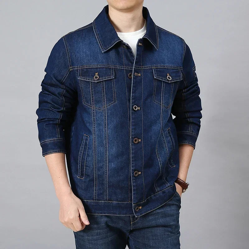 Jachetă denim pentru bărbați de înaltă calitate, la modă, casual, din bumbac cu nasturi, elastică, stil stradal, plus mărimea 6XL