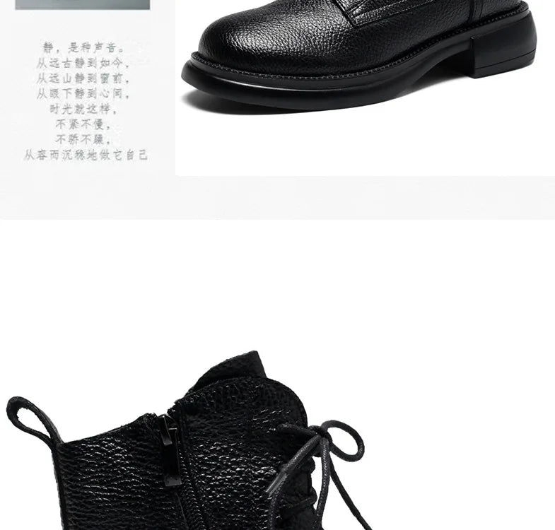 Frühling Dame Knöchel Stiefel 2025 - Echtes Kuh Leder Platform Schuhe - Frauen Winter Jugend Mädchen Weiche Sohle Dicke Absatz Ritter Schnee Stiefel