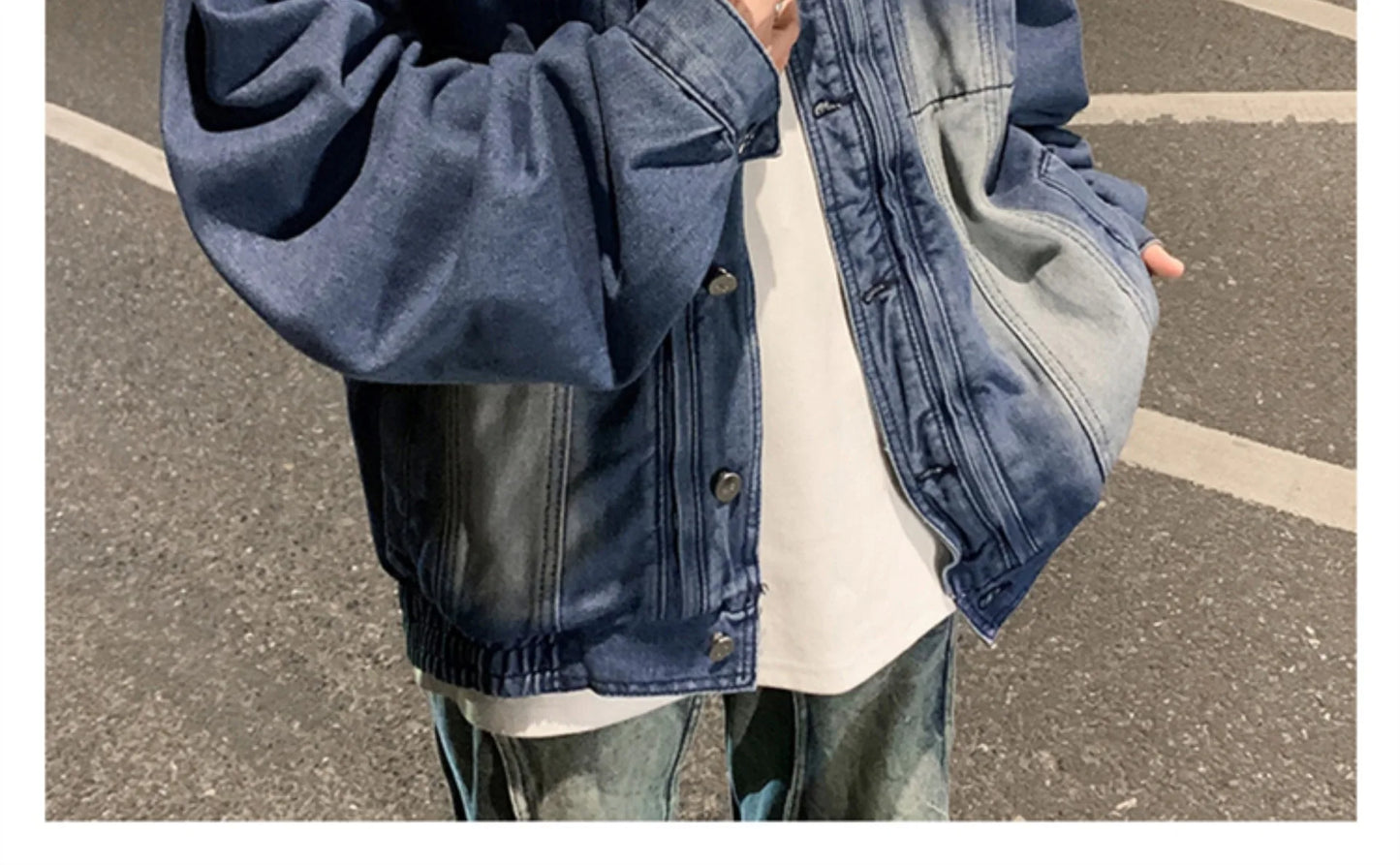 Washed Black Cargo Denim Jacket Men Baggy Zip Up Distressed Outerwear American High Street Blue Loose Casual Jeans Jacket