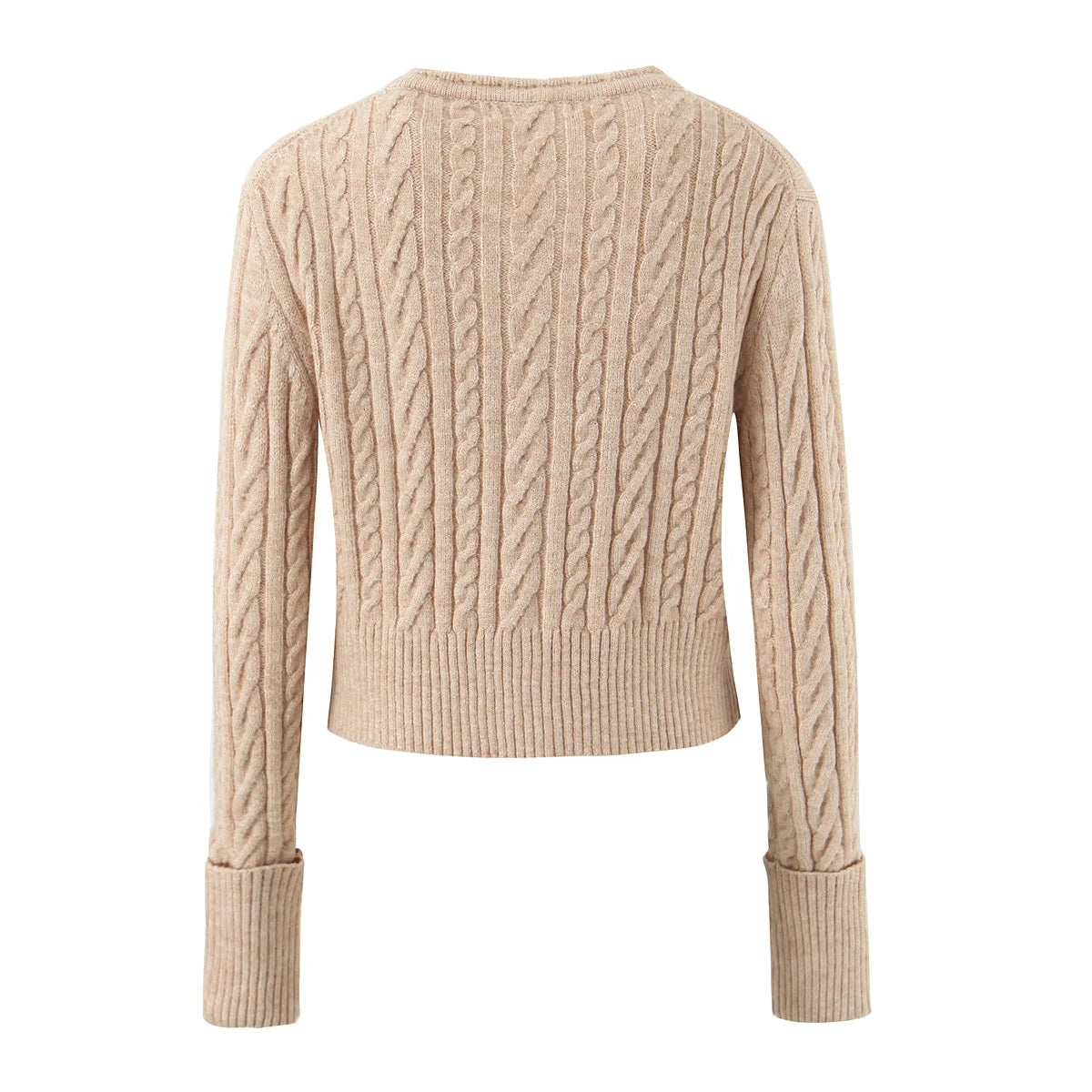 ZJOAN SHOWCN O-Neck Cardigan Set - Knopfverschluss Kurzrock Elastischer Bund Grau Khaki Größe Regular Extra-Heavy