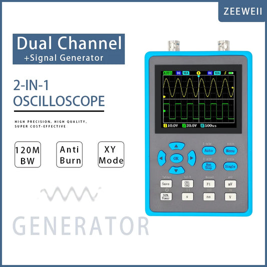 ZEEWEII DSO2512G 2,8 Zoll Handheld Digital Oszilloskop 120M Bandbreite Dual Kanal Signal Generator XYmode