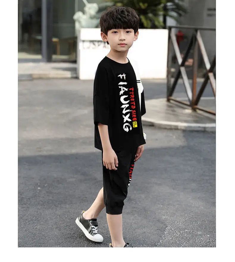 Jungen-Trainingsanzug 2025: Letter-Print Tracksuit - Athletic Performance Set