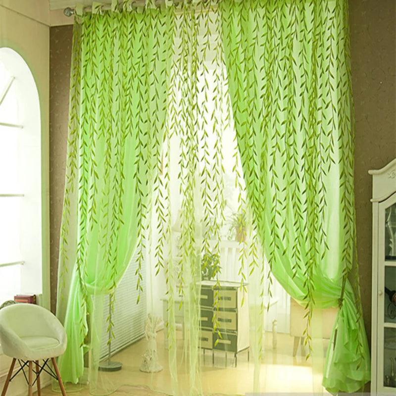 Elegant Modern Tulle Curtains For Living Room Bedroom Kitchen Green Leaf Sheer Curtains For Window Tulle Curtains Drapes