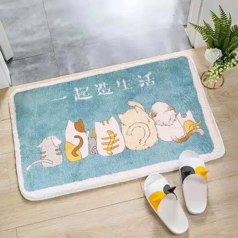 Bath Mats Cartoon Non-slip Absorbent Bathtub Embossed Kawaii Rug Shower Room Chenille Anti-slip Floor Mat Doormat Thickening New