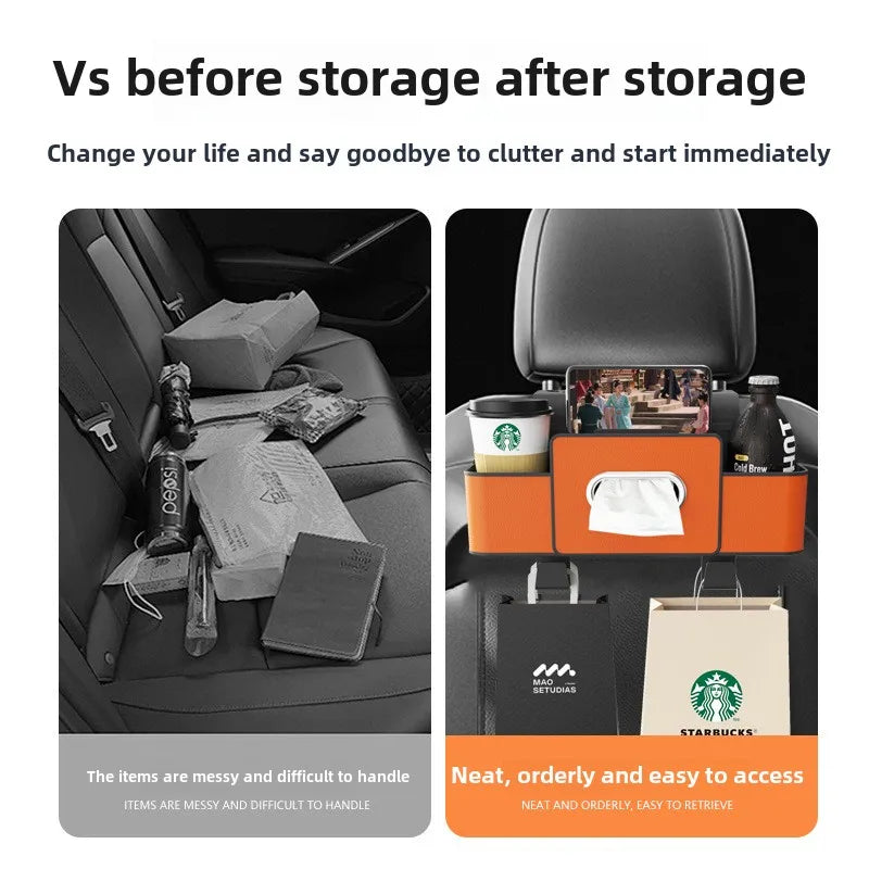 Car seat back seat leather multifunctional storage box car tissue box storage bag water cup holder hook storage box