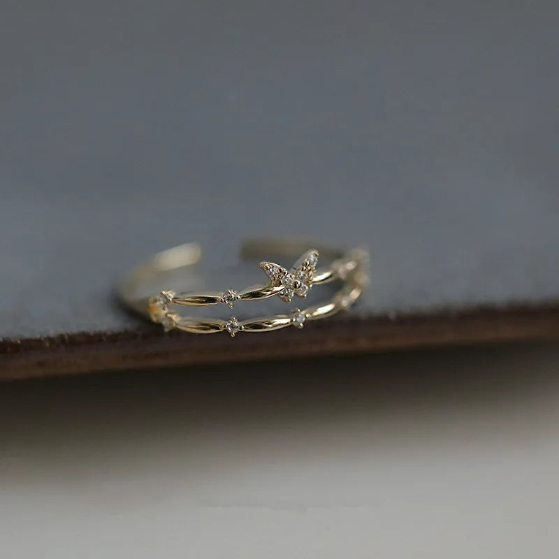 925 Sterling Schmetterling Ring - Zirkon, Öffnung, Doppel