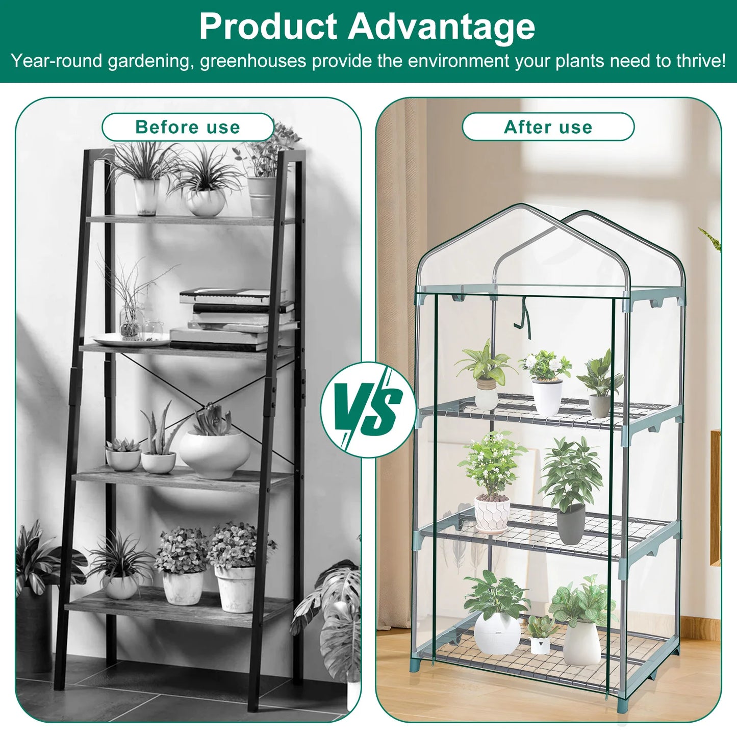 Garden Greenhouse Transparent Weatherproof Plant Grow House Cover with Roll up Double Zipper Door Small Waterproof Frost